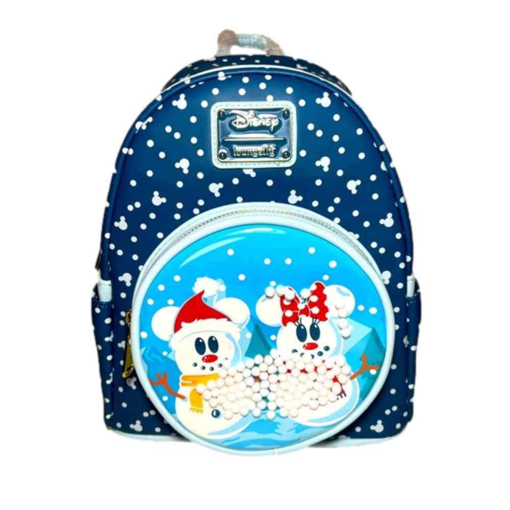 Loungefly Disney Snowman Mickey Minnie Mouse Snowglobe Mini Backpack NWT